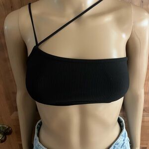 Edikted Black Asymmetrical Strap Crop Top